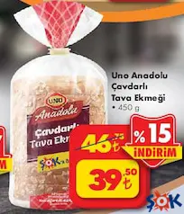 UNO ANADOLU ÇAVDARLI TAVA EKMEĞİ 450 G UNO ANADOLU ÇAVDARLI TAVA EKMEĞİ 450 G